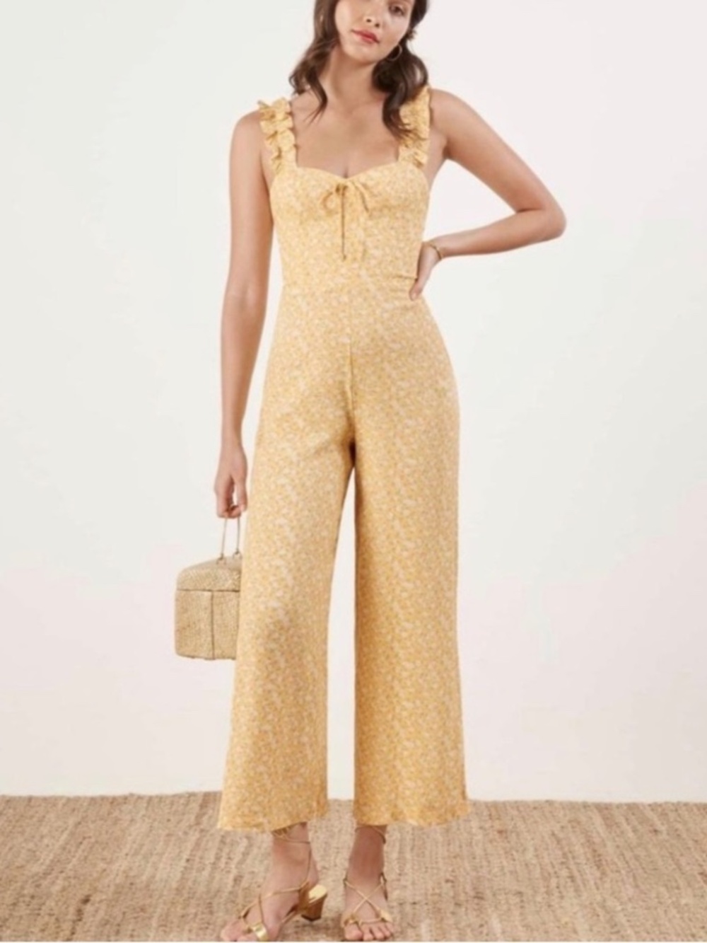 Reformation Moore Floral  Jumpsuit in Lily Yellow  Size 0